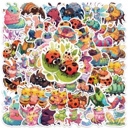 50 Autocollants insecte cartoon